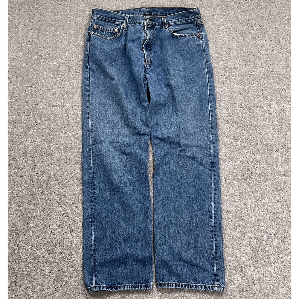Levis 501 Jeans Men W36 L32 M Blue Button Fly 423 Straight Denim Red Bat Wing